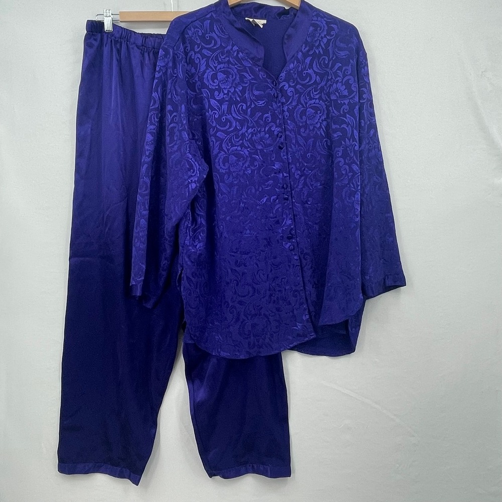 Inner Most Vintage Purple Satin Floral Jacquard Pajama Set XL 2 Piece Sleepwear